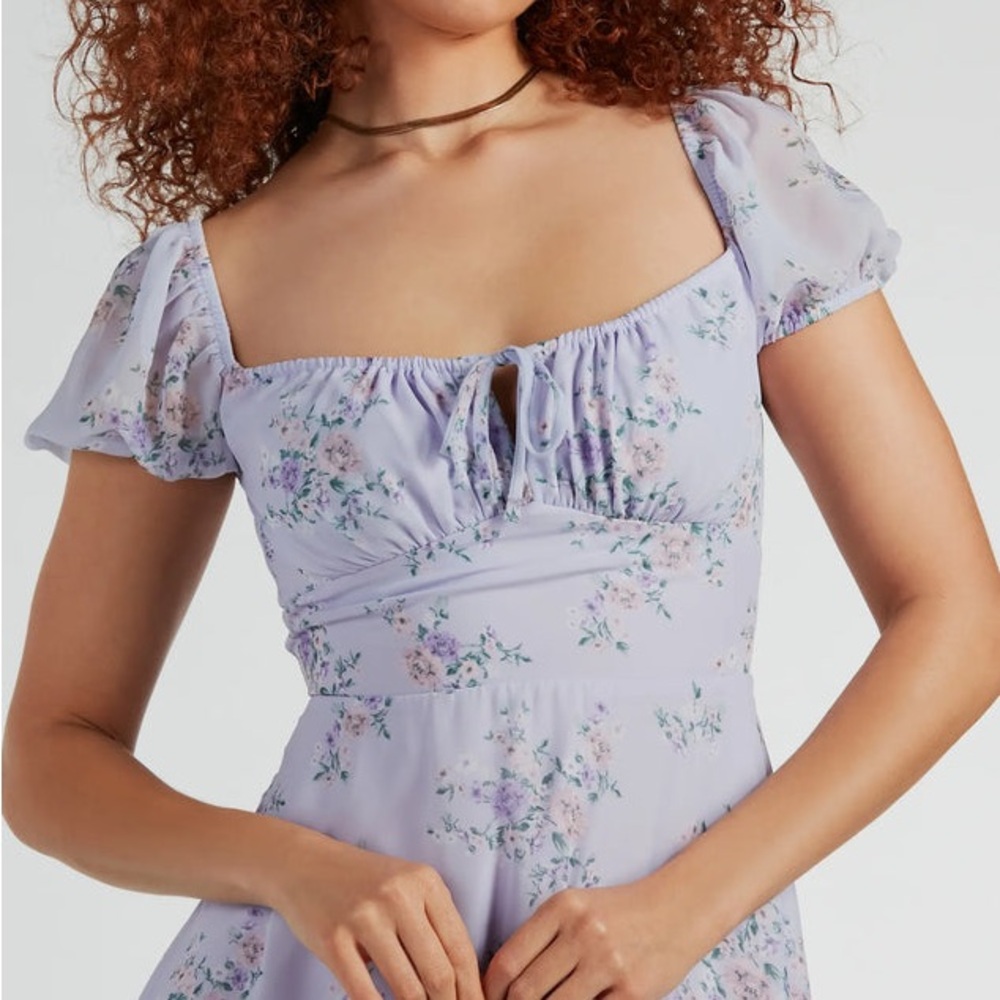 NWT Windsor Sweetest Style Puff Sleeve Floral Chiffon Skater Dress